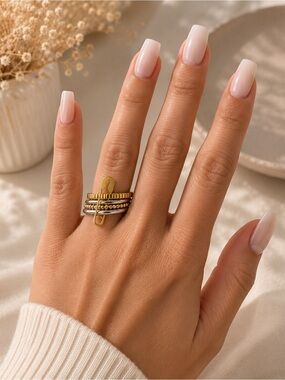 Gold and Silver Stacked Safety Pin Ring